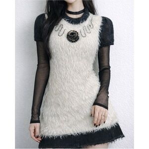 Custo Barcelona Top Womens 3‎ Beaded Sheer Gothic Whimsigoth Fairy Grunge Luxury